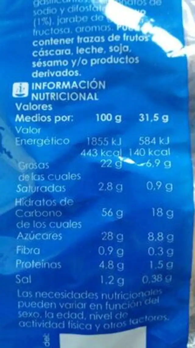 Magdalena cuadrada nutrition facts table