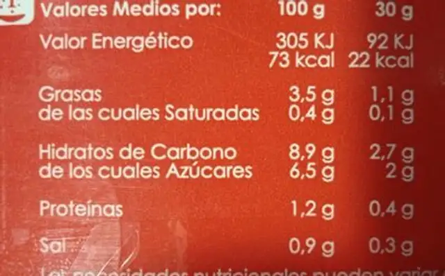 Tomate frito nutrition facts table