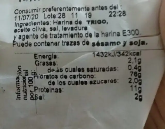 Picos camperos nutrition facts table