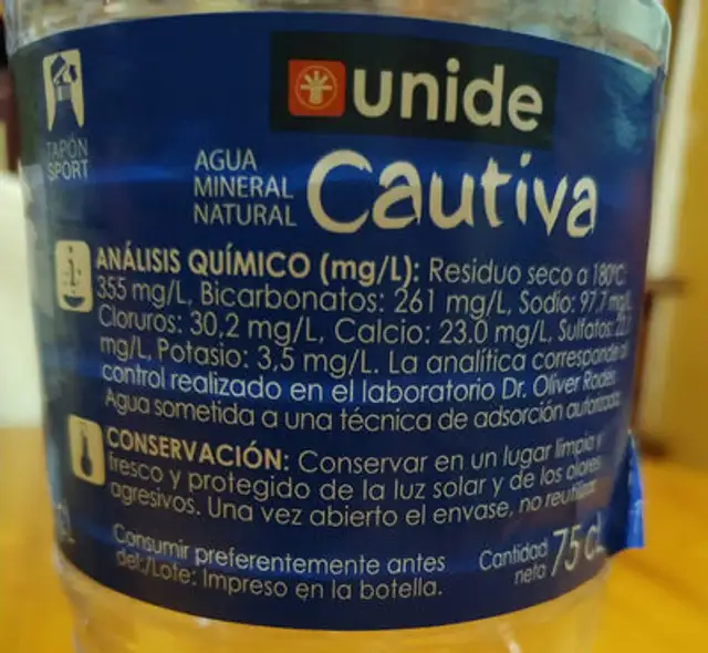 Agua mineral natural cautiva nutrition facts table