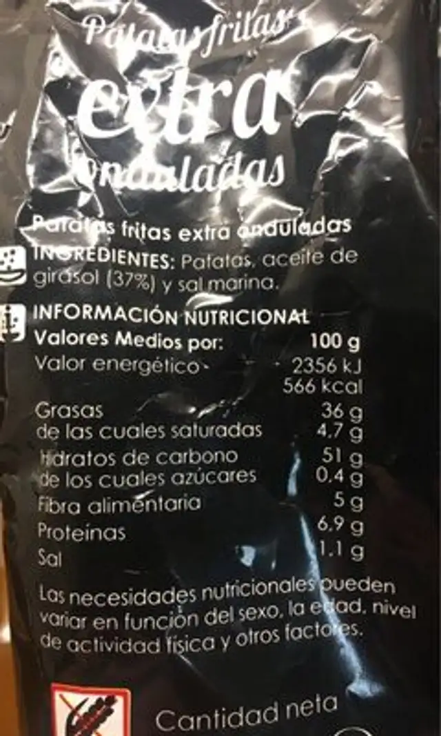 Patatas fritas EXTRA onduladas nutrition facts table