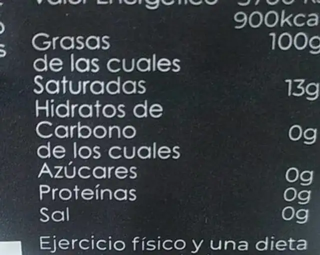 Aceite de oliva virgen extra nutrition facts table