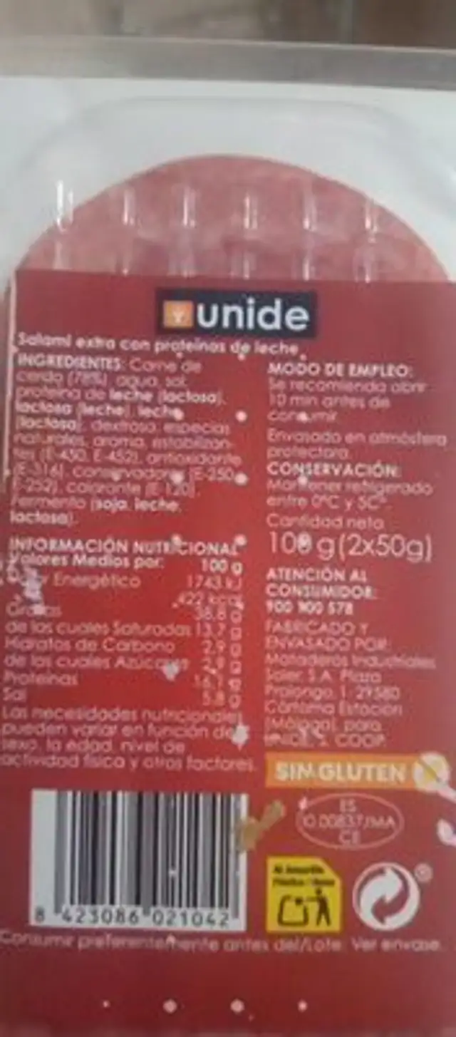 Salchichón en lonchas nutrition facts table