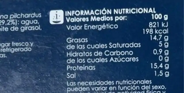 Sardinas en salsa de tomate nutrition facts table