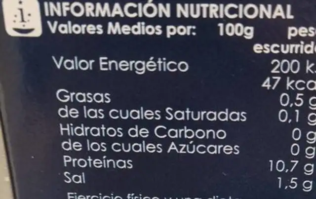 Berberechos al natural nutrition facts table