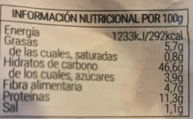 12 cereales y semillas pan nutrition facts table