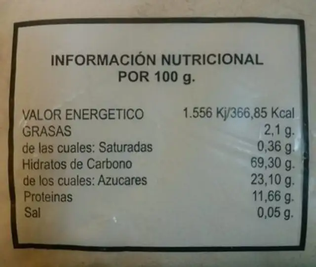 Molino de Gofio El Amparo nutrition facts table