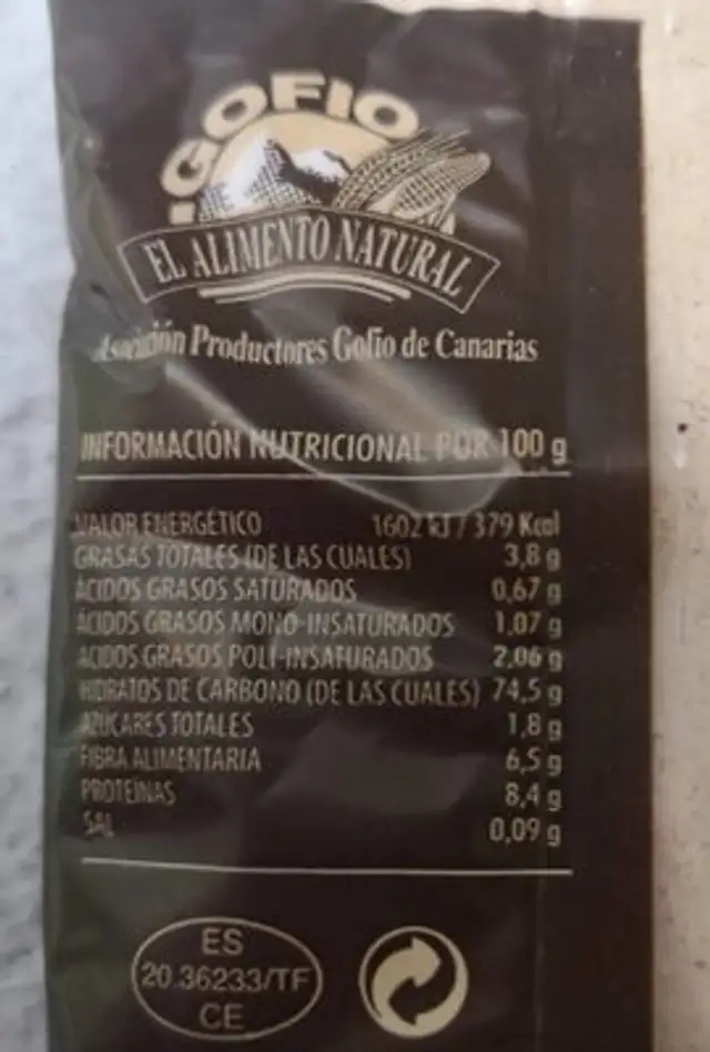 Gofio de trigo y millo nutrition facts table