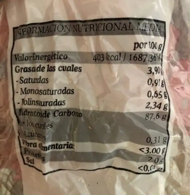 Gofio de trigo nutrition facts table