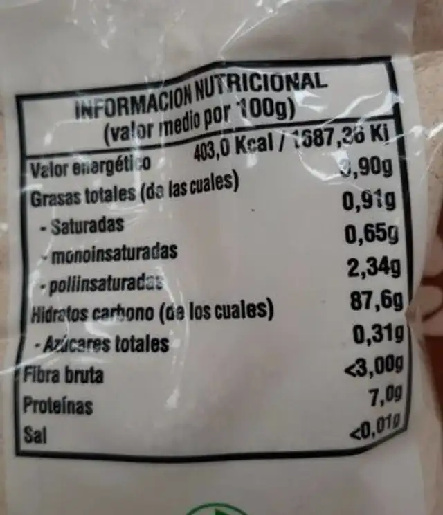 Gofio de trigo El Palmar nutrition facts table