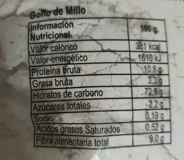 Gofio nutrition facts table