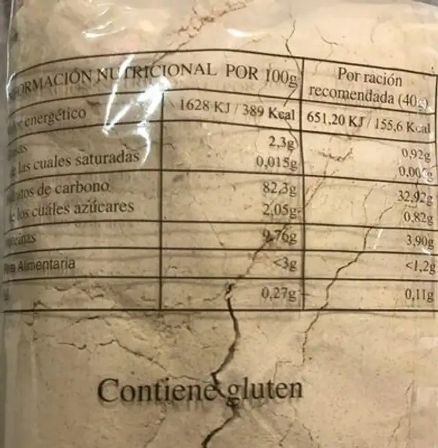Gofio de mezcla (Trigo/Millo) nutrition facts table