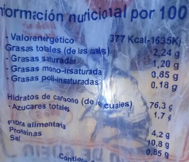 Gofio de trigo nutrition facts table