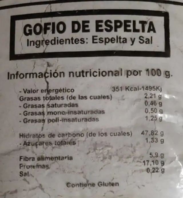 Gofio de Espelta nutrition facts table