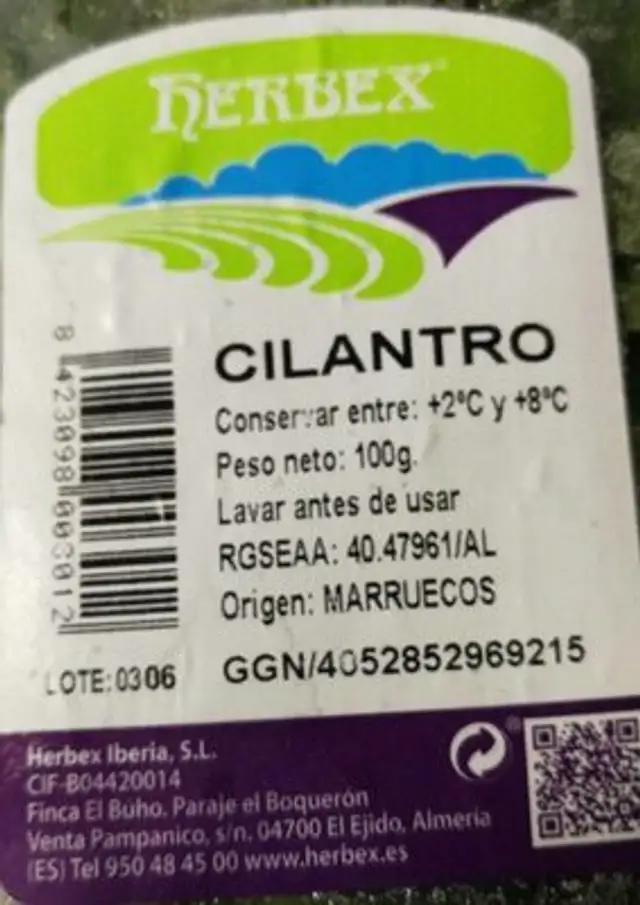 Cilantro nutrition facts table