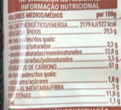 Snack cacahuete nutrition facts table