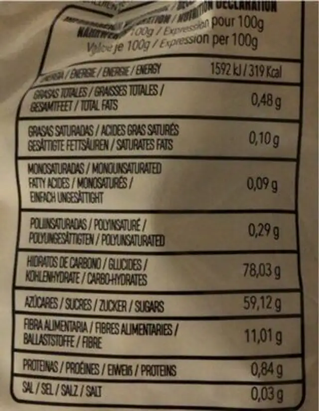 Higos selectos nutrition facts table