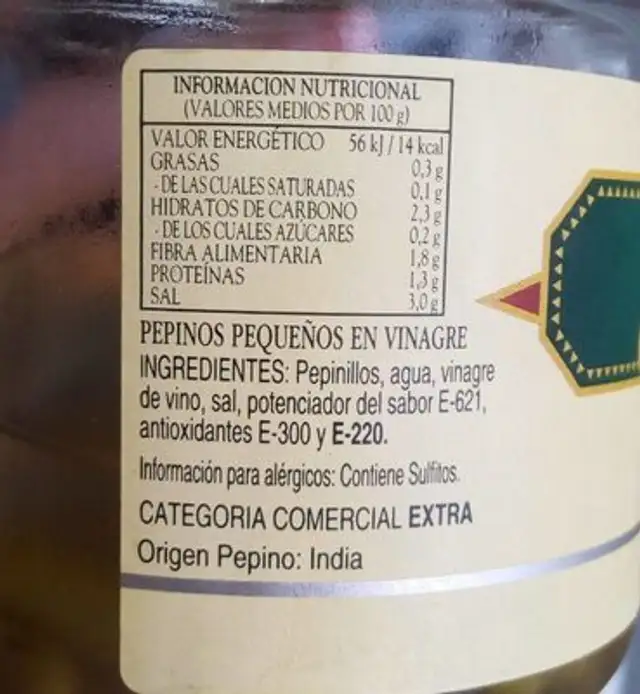 Pepinillos en vinagre nutrition facts table