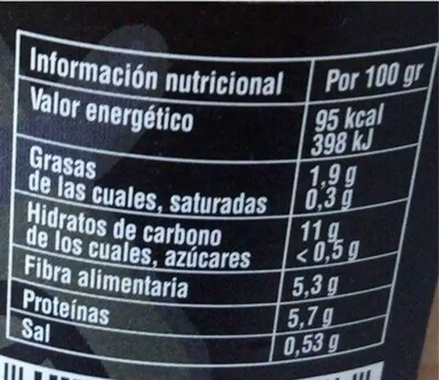 Garbanzos  extra nutrition facts table