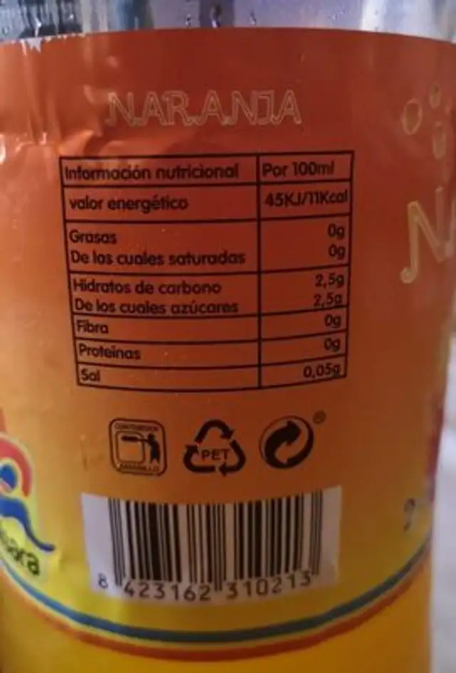 Casera de Naranja nutrition facts table
