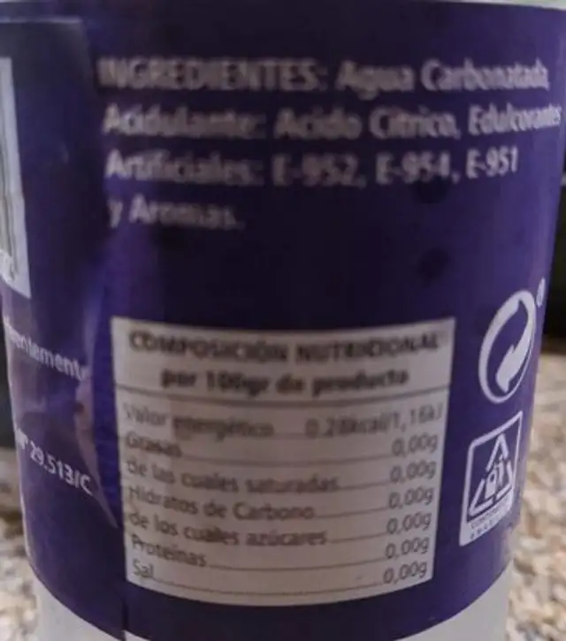 Gaseosa nutrition facts table