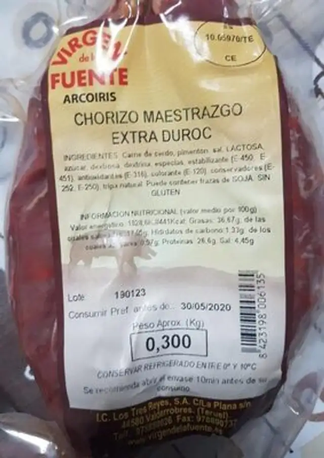 Chorizo Maestrazgo extra duroc nutrition facts table