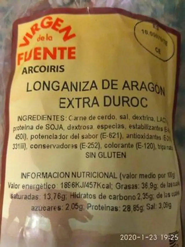 Unknown nutrition facts table