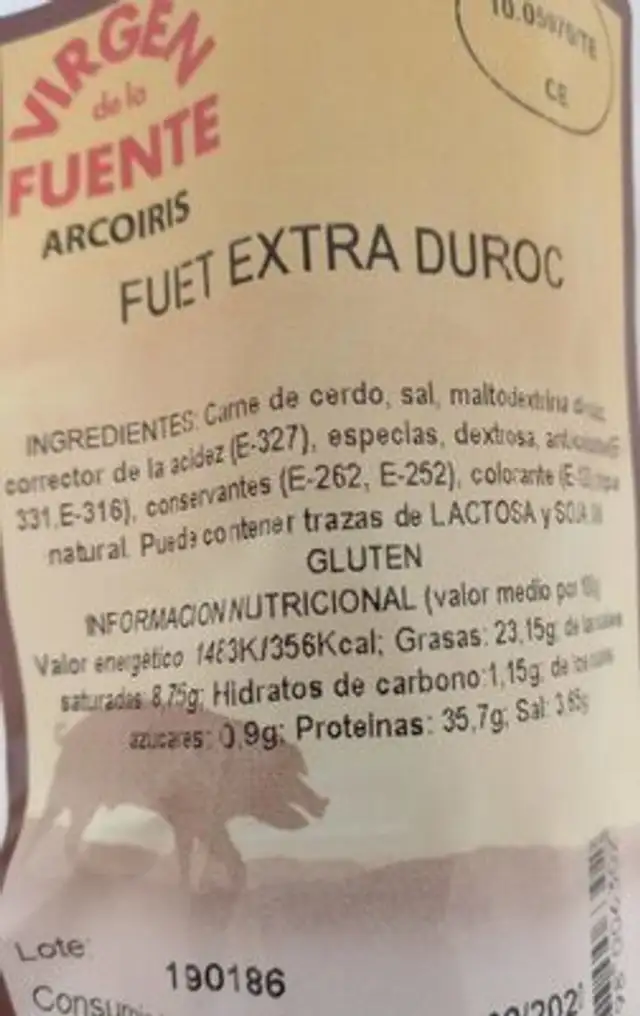 Fuet extra Duroc nutrition facts table