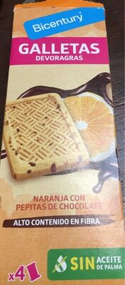 Galletas devoragras de naranja con pepitas de chocolate front packaging