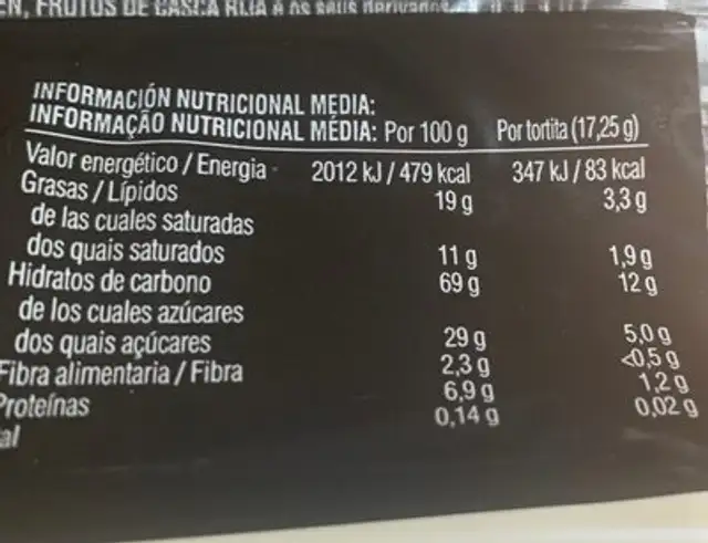 Tortitas de arroz con chocolate blanco y trocitos de coco y limón nutrition facts table