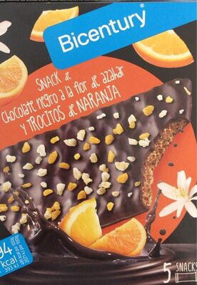 Snack de chocolate negro a la flor de azahar y trocitos de naranja