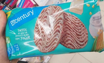 Tortitas de maíz con chocolate blanco sabor yogur front packaging