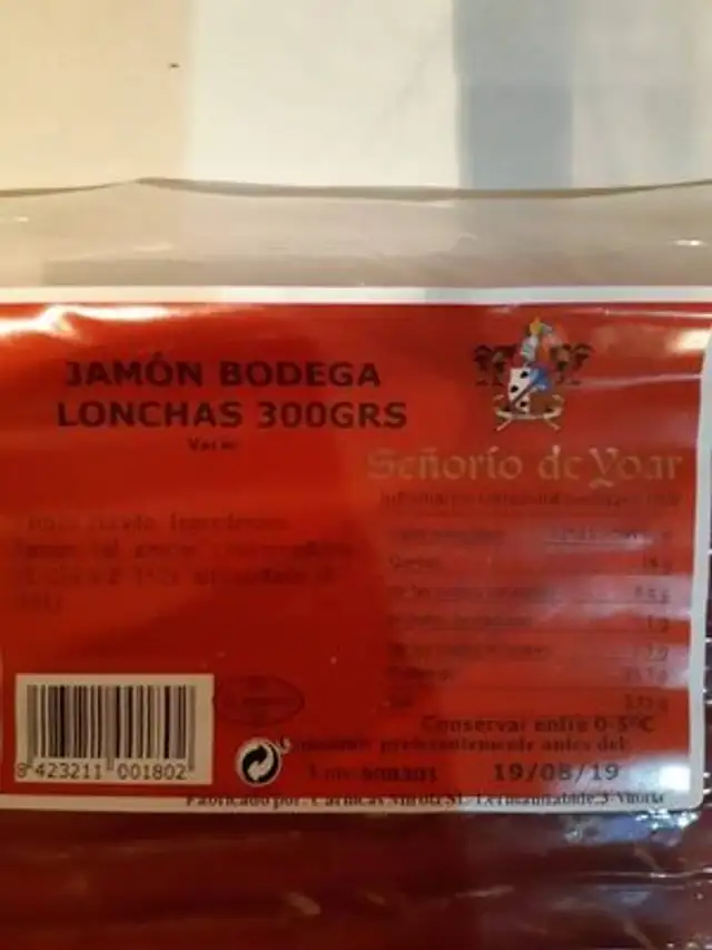 Jamón bodega lonchas nutrition facts table