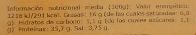 Jamón de bodega nutrition facts table