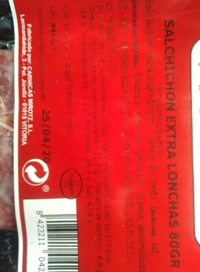 Salchichón extra lonchas 80g nutrition facts table