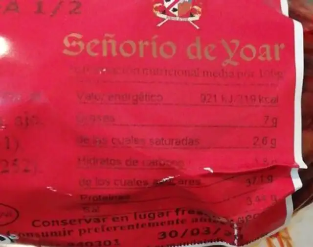 Cabezada de lomo embuchada nutrition facts table