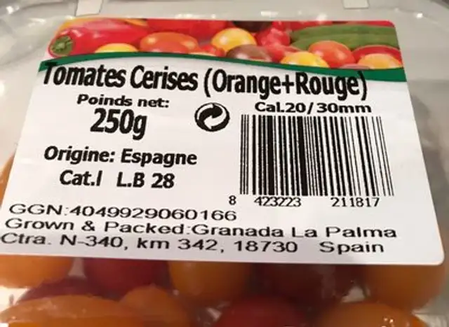 Tomates Cerises (Orange+Rouge) ingredients label
