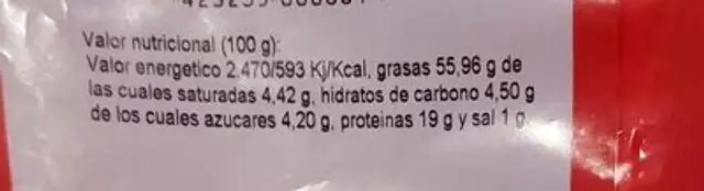 Almendras nutrition facts table