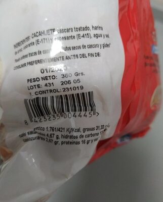 Cacautes con cáscara salada nutrition facts table