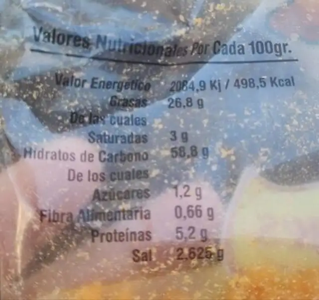 Zarpas nutrition facts table