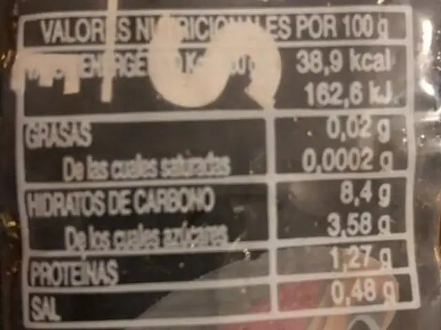 Flas congelado nutrition facts table