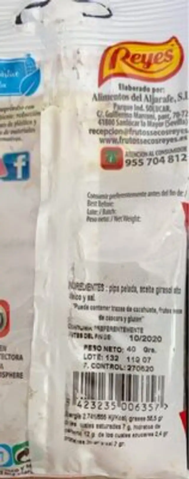 Fruto secos nutrition facts table