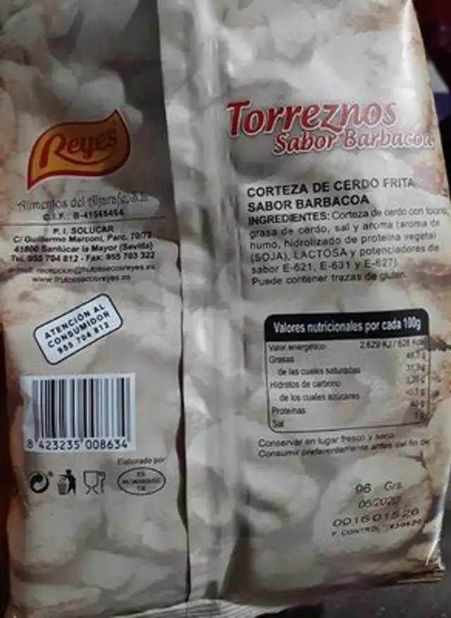 Torreznos sabor barbacoa nutrition facts table