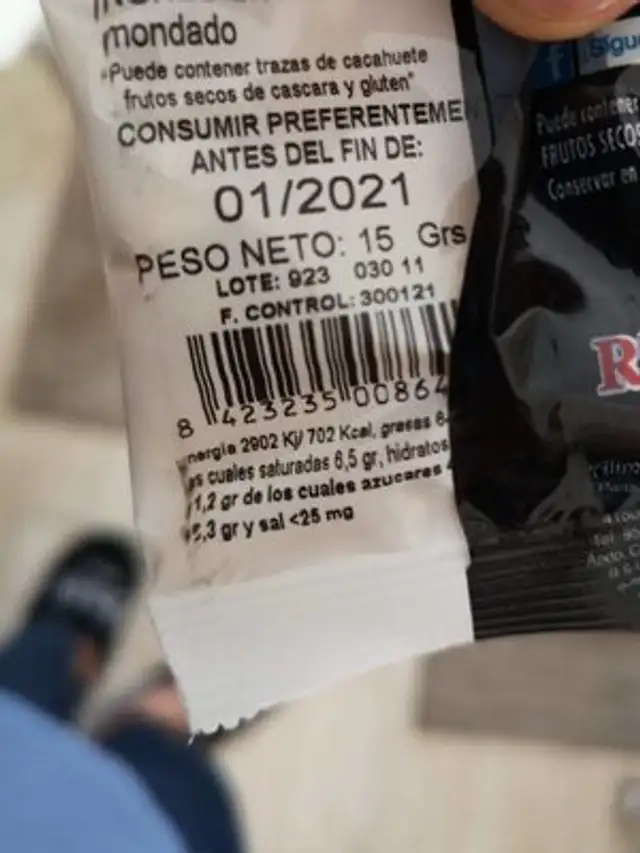 Piñones nutrition facts table
