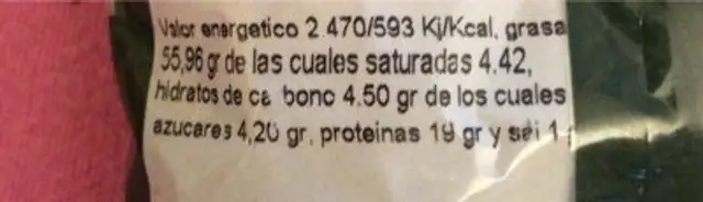 Mandorle tostate nutrition facts table