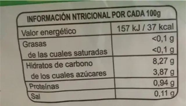 Polo nieve nutrition facts table