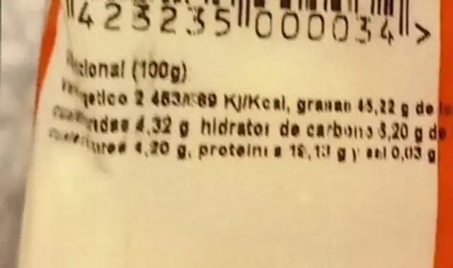 Almendras nutrition facts table