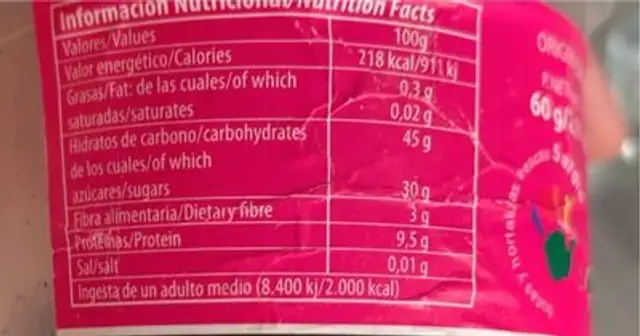 Ajo Negro nutrition facts table