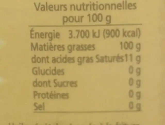 Ondosol huile de tournesol nutrition facts table