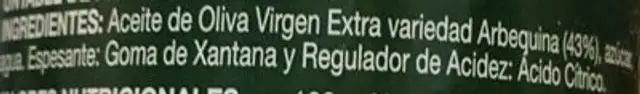 Crema de aceite de oliva virgen extra ingredients label
